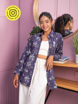 House of Ekam - Navy Blue Tropical Tango Shirt