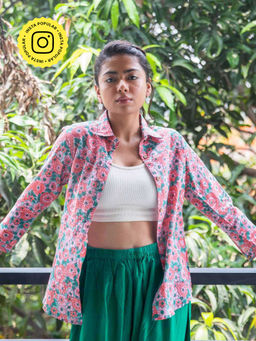 House of Ekam - Peach And Green Daisy Shirt