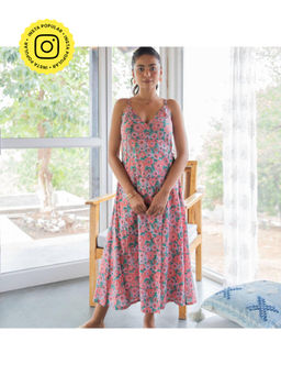 House of Ekam - Peach And Green Daisy Wrap Dress