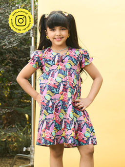 House of Ekam - Girls Multi-Color Cotton Mini Dress