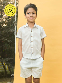 House of Ekam - Boys White Cotton Shirt