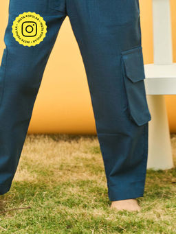 House of Ekam - Boys Navy Blue Cotton Cargo