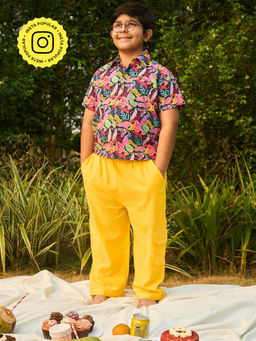 House of Ekam - Boys Yellow Cotton Cargo