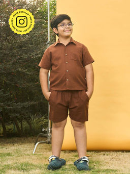 House of Ekam - Boys Brown Cotton Short