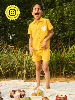 House of Ekam - Boys Yellow Cotton Shirt with Pant (Set of 2)