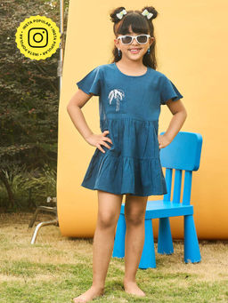 House of Ekam - Girls Blue Cotton Mini Dress