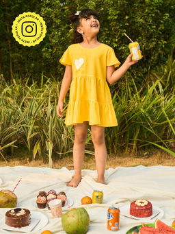 House of Ekam - Girls Yellow Cotton Mini Dress