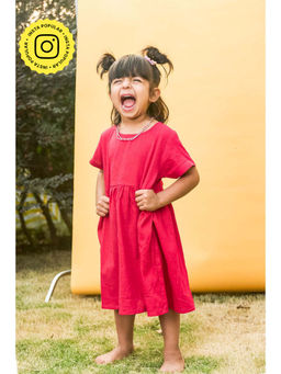 House of Ekam - Girls Pink Cotton Midi Dress