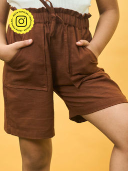 House of Ekam - Girls Brown Cotton Short