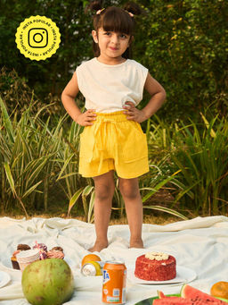 House of Ekam - Girls Yellow Cotton Short
