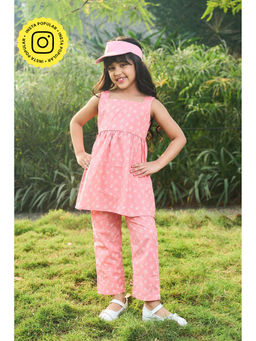 House of Ekam - Girls Pink Cotton Top with Pant (Set of 2)