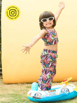 House of Ekam - Girls Multi-Color Cotton Top with Pant (Set of 2)