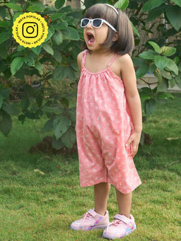 House of Ekam - Girls Pink Cotton Jumpsuit