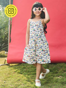 House of Ekam - Girls Multi-Color Cotton Jumpsuit