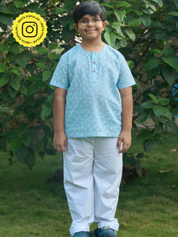 House of Ekam - Boys Blue Cotton Kurta