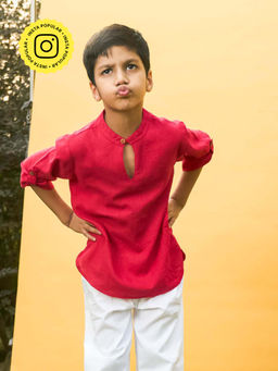 House of Ekam - Boys Pink Cotton Kurta
