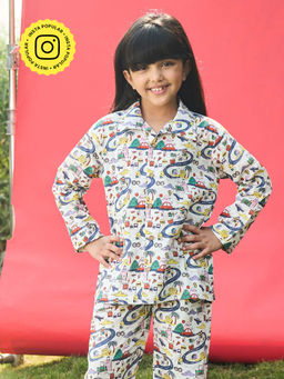 House of Ekam - Unisex Multi-Color Cotton Top with Pyjama (Set of 2)