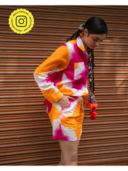 House of Ekam - Orange and Pink Cotton Tie Dye Shirt