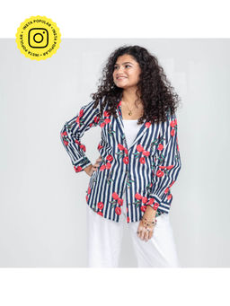 House of Ekam - Blue Cherry Stripe Cotton Shirt