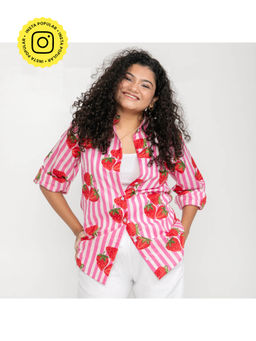 House of Ekam - Pink Strawberry Stripe Cotton Shirt