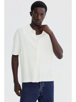 H&M - Men White Regular Fit Rib-knit shirt