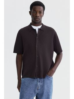 H&M - Men Brown Regular Fit Rib-knit shirt