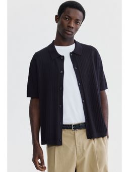 H&M - Men Blue Regular Fit Rib-knit shirt
