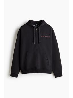 H&M - Men Black Loose Fit Printed zip-through hoodie