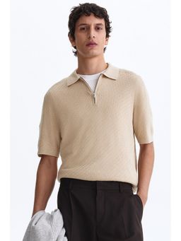 H&M - Men Beige Slim Fit Polo T-shirt