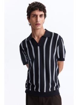 H&M - Men Blue Slim Fit Knitted Polo T-shirt
