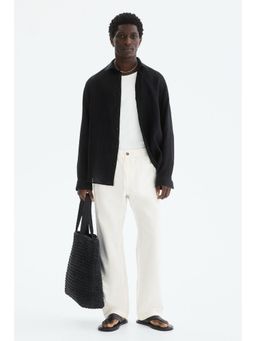 H&M - Men White Loose Fit Linen-blend trousers