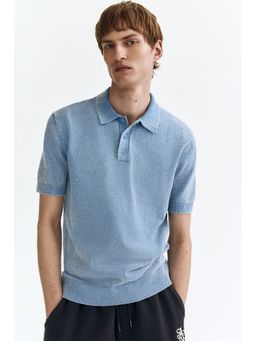 H&M - Men Blue Regular Fit Knitted Polo T-shirt