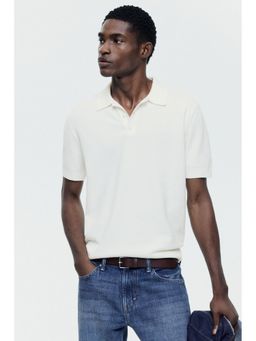 H&M - Men White Regular Fit Knitted Polo T-shirt