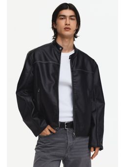 H&M - Men Black Coated racer jacket