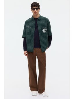 H&M - Men Green Regular Fit Embroidered-motif shirt