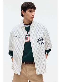 H&M - Men White Regular Fit Embroidered-motif shirt