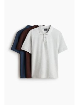 H&M - Men Brown 3-pack Regular Fit Polo T-shirts