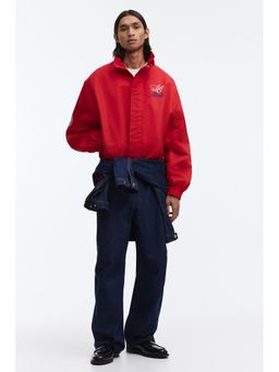 H&M - Men Red Loose Fit Embroidered-motif nylon track jacket