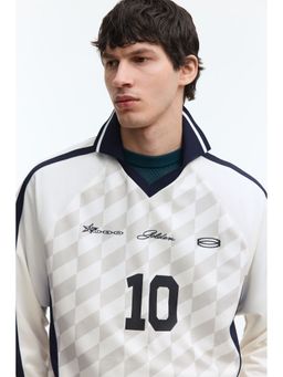 H&M - Men White Loose Fit Printed football Polo T-shirt