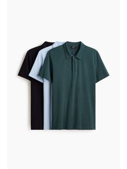 H&M - Men Turquoise 3-pack Slim Fit Polo T-shirt