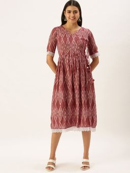 Shaily - Women Pink Dabu Print Fit & Flare Kurta