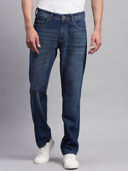 Monte Carlo - Mens Blue Solid Light Wash Regular Fit Jeans