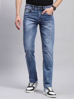 Monte Carlo - Mens Blue Solid Straight Fit Denim