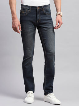 Monte Carlo - Mens Blue Solid Light Wash Narrow Fit Jeans