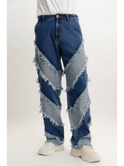 FREAKINS - Mens Peeled Blue Wide Jeans