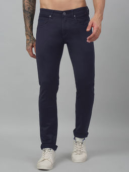 Cantabil - Men Navy Blue Solid Stretchable Jeans