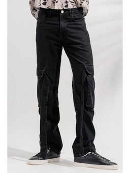 FREAKINS - Mens Black Utility Cargo Jeans