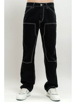 FREAKINS - Black Contrast Stitch Straight Mens Jeans