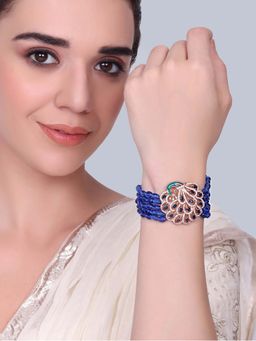 Estele - Rajvika - Morbagh Blue Beaded Peacock Rose Gold Bracelet