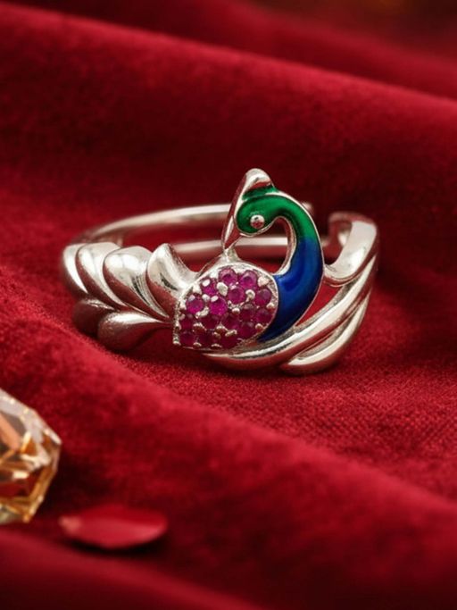 Estele Swarnika Morbagh Ruby Pink Peacock Ring